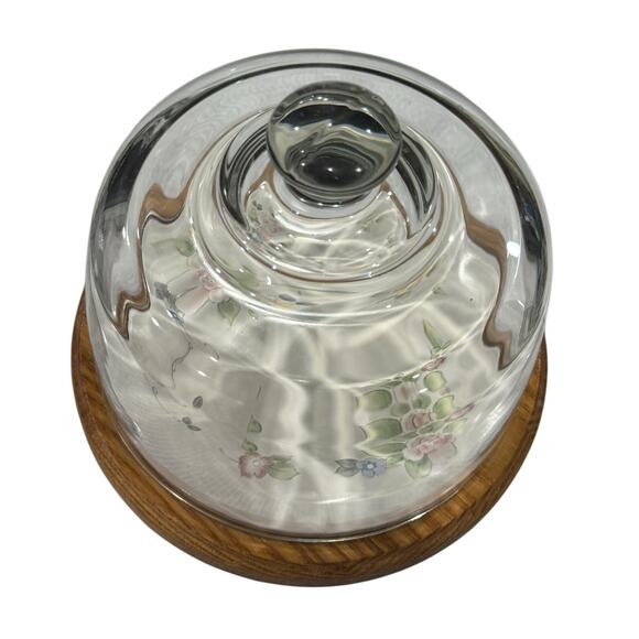 Pfaltzgraff Tea Rose Cheese Cracker Cloche Glass Dome Lid 90s Country Kitchen - Picture 2 of 13